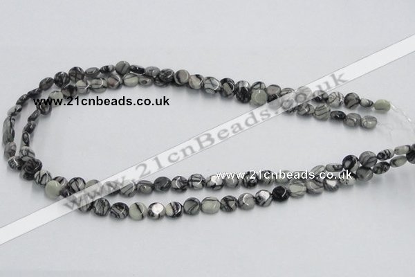 CTJ05 16 inches 8mm flat round black water jasper beads wholesale