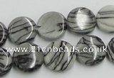 CTJ07 16 inches 14mm flat round black water jasper beads wholesale