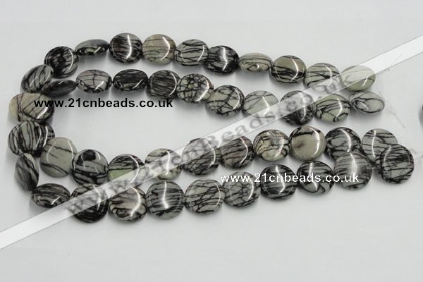 CTJ08 16 inches 18mm flat round black water jasper beads wholesale