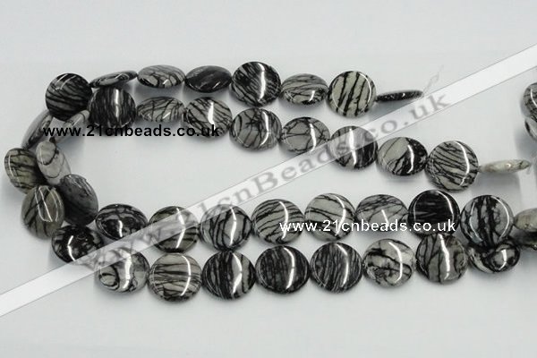 CTJ09 16 inches 20mm flat round black water jasper beads wholesale