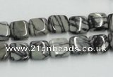 CTJ14 16 inches 10*10mm square black water jasper beads wholesale