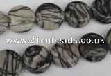 CTJ205 15.5 inches 13mm flat round black water jasper beads wholesale