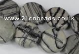 CTJ208 15.5 inches 20mm flat round black water jasper beads wholesale