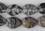 CTJ230 15.5 inches 13*18mm flat teardrop black water jasper beads