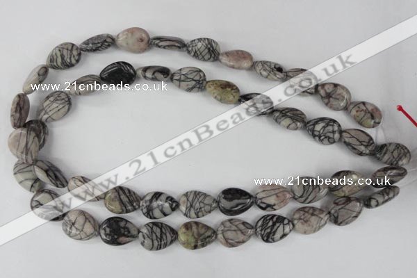 CTJ230 15.5 inches 13*18mm flat teardrop black water jasper beads