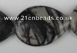 CTJ235 15.5 inches 26*35mm flat teardrop black water jasper beads