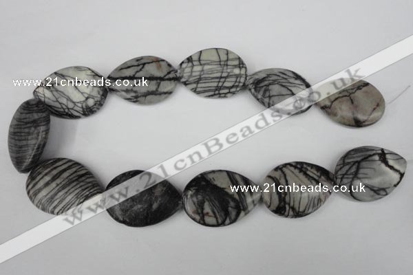 CTJ235 15.5 inches 26*35mm flat teardrop black water jasper beads