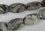 CTJ238 15.5 inches 12*18mm flat drum black water jasper beads