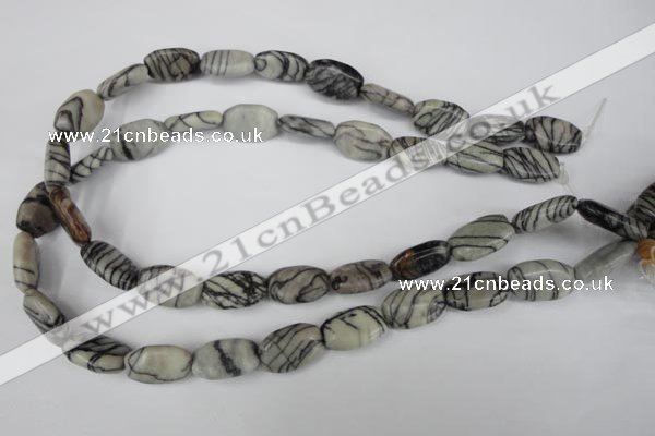 CTJ238 15.5 inches 12*18mm flat drum black water jasper beads