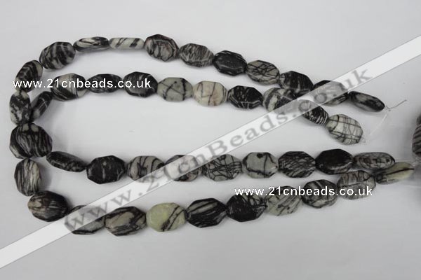 CTJ240 15.5 inches 13*18mm octagonal black water jasper beads