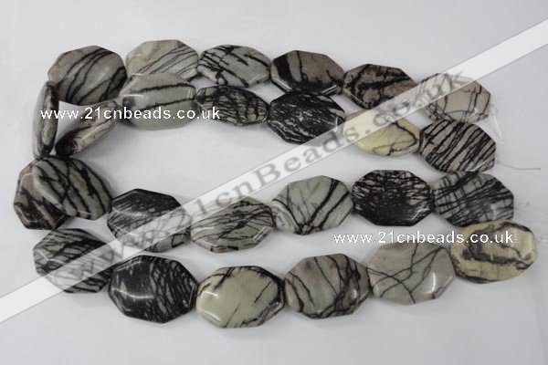 CTJ245 15.5 inches 22*30mm octagonal black water jasper beads