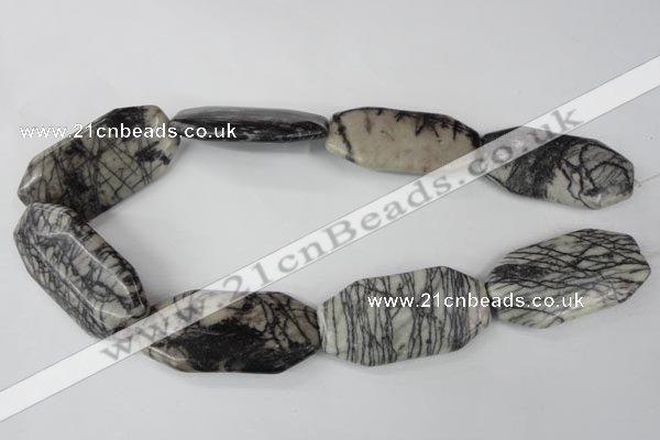 CTJ246 15.5 inches 25*50mm octagonal black water jasper beads