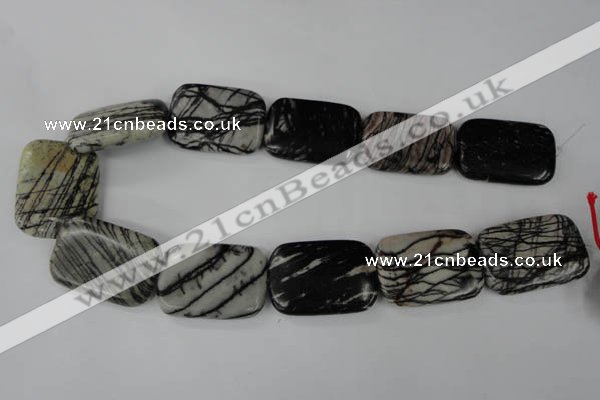 CTJ256 15.5 inches 25*35mm rectangle black water jasper beads