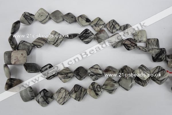 CTJ264 15.5 inches 15*15mm diamond black water jasper beads