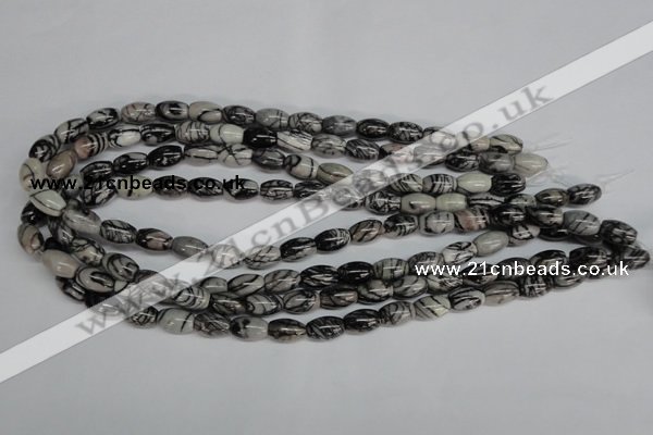 CTJ38 15.5 inches 8*12mm rice black water jasper beads wholesale