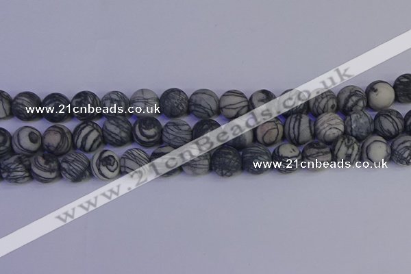 CTJ405 15.5 inches 14mm round matte black water jasper beads