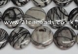 CTJ41 15.5 inches 16mm flat round black water jasper beads wholesale