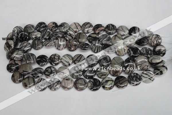 CTJ41 15.5 inches 16mm flat round black water jasper beads wholesale