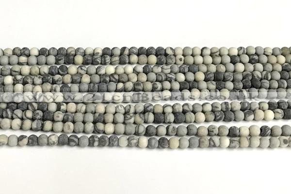 CTJ430 15 inches 4mm round matte black water jasper beads