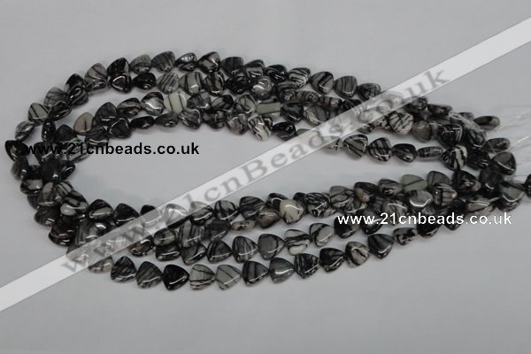 CTJ55 15.5 inches 10*10mm triangle black water jasper beads wholesale