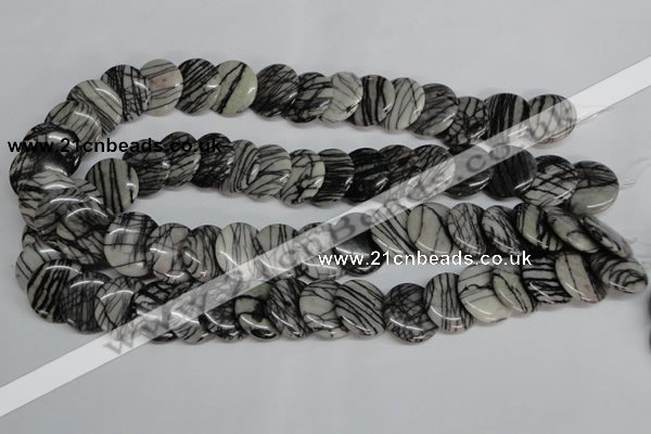 CTJ60 15.5 inches 20mm flat round black water jasper beads wholesale