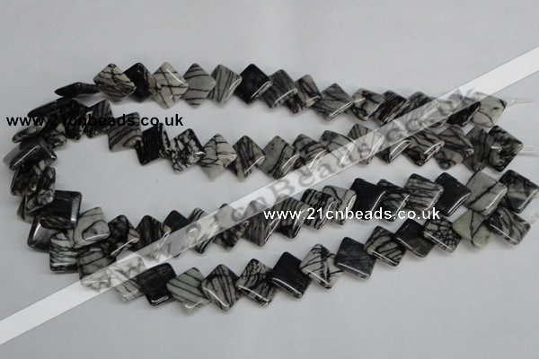 CTJ63 15.5 inches 14*14mm diamond black water jasper beads wholesale