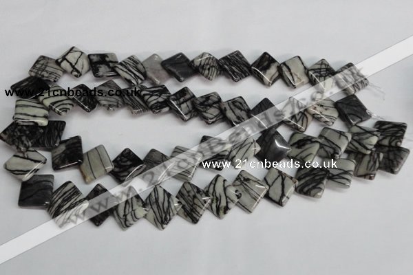 CTJ64 15.5 inches 16*16mm diamond black water jasper beads wholesale