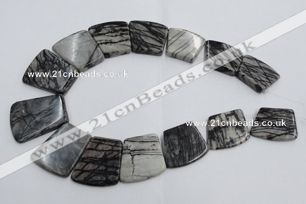 CTJ75 Top drilled 20*25mm - 26*32mm trapezoid black water jasper beads