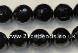 CTO111 15.5 inches 14mm faceted round natural black tourmaline beads