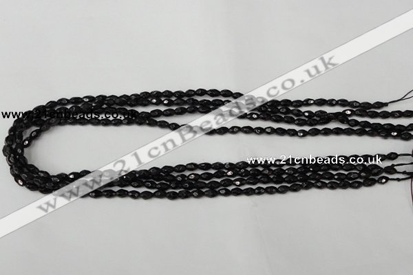 CTO115 15.5 inches 4*6mm faceted rice black tourmaline beads