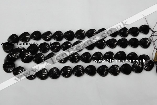 CTO129 15.5 inches 16mm twisted coin black tourmaline beads