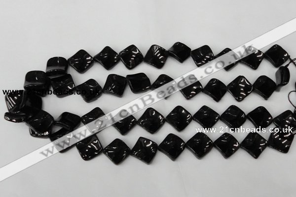 CTO130 15.5 inches 15*15mm twisted diamond black tourmaline beads