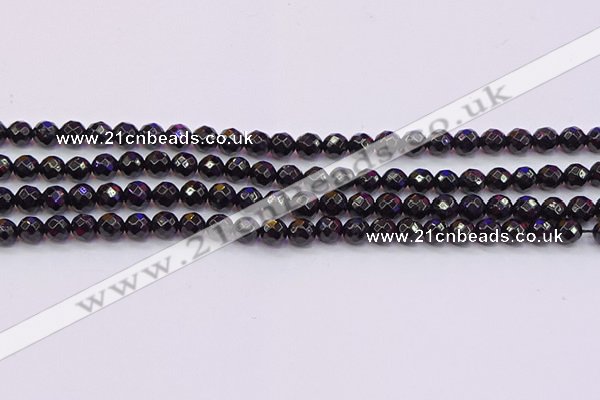 CTO135 15.5 inches 4mm faceted round black tourmaline beads