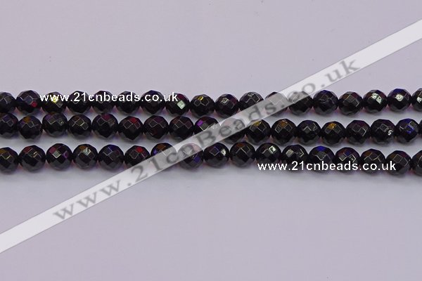 CTO137 15.5 inches 8mm faceted round black tourmaline beads