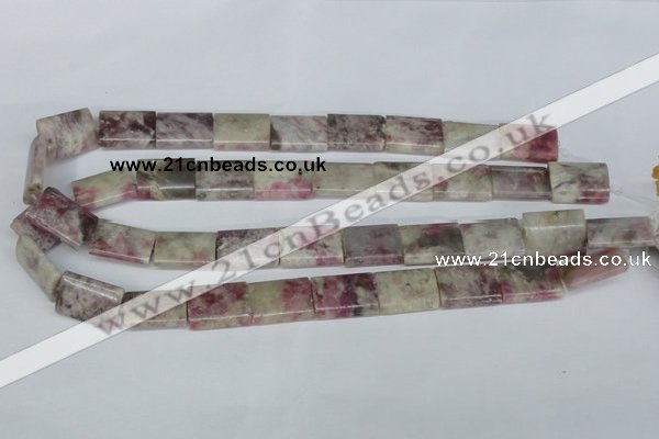 CTO216 15.5 inches 15*20mm flat tube pink tourmaline gemstone beads