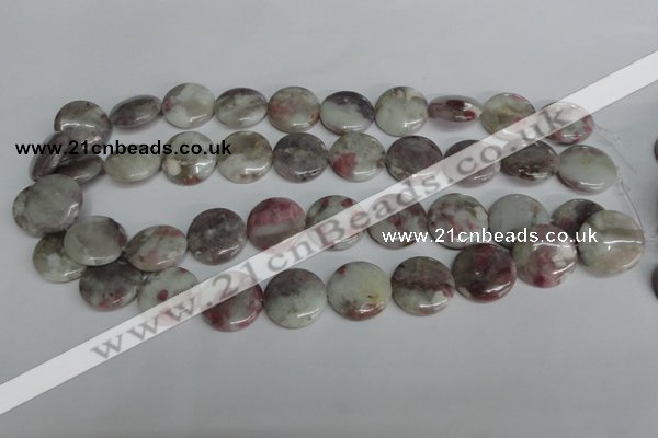 CTO235 15.5 inches 20mm flat round pink tourmaline gemstone beads