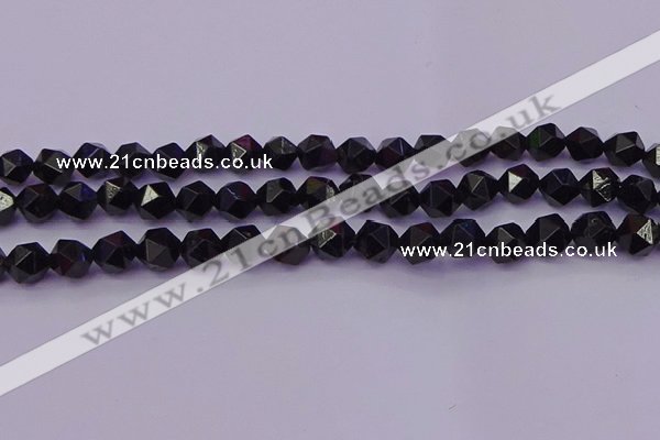 CTO646 15.5 inches 8mm faceted nuggets black tourmaline beads