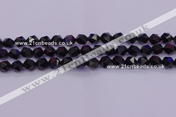 CTO647 15.5 inches 10mm faceted nuggets black tourmaline beads