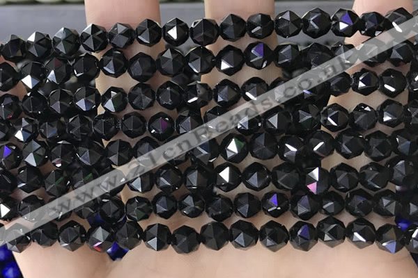 CTO716 15.5 inches 6mm faceted nuggets black tourmaline beads