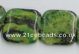 CTP12 15.5 inches 25*25mm square yellow green pine gemstone beads