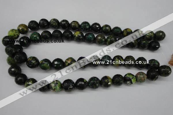 CTP215 15.5 inches 14mm faceted round yellow pine turquoise beads