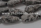 CTR102 15.5 inches 8*20mm faceted teardrop grey picture jasper beads