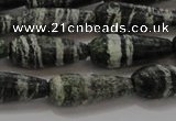 CTR103 15.5 inches 8*20mm faceted teardrop green silver line jasper beads