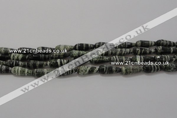 CTR103 15.5 inches 8*20mm faceted teardrop green silver line jasper beads