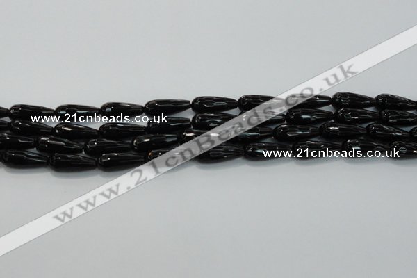 CTR109 15.5 inches 8*20mm faceted teardrop black agate beads