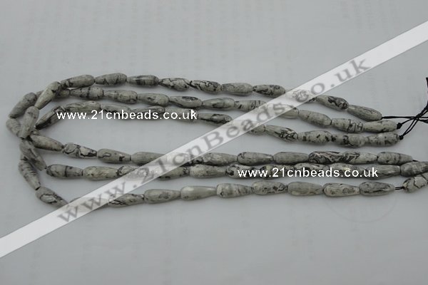 CTR11 15.5 inches 6*16mm faceted teardrop grey picture jasper beads