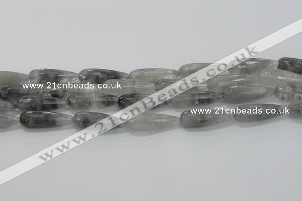 CTR131 15.5 inches 10*30mm faceted teardrop cloudy quartz beads