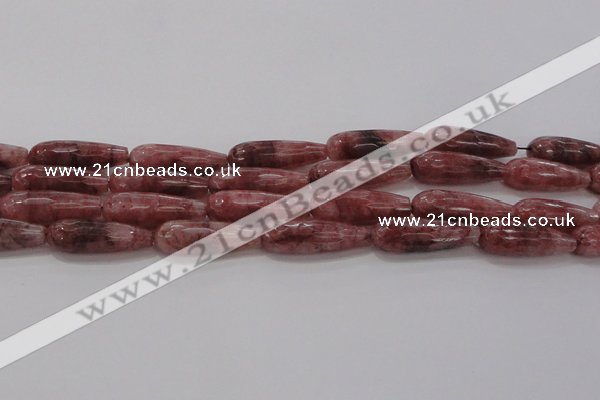 CTR135 15.5 inches 10*30mm faceted teardrop strawberry quartz beads