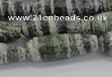 CTR140 15.5 inches 10*30mm faceted teardrop green silver line jasper beads