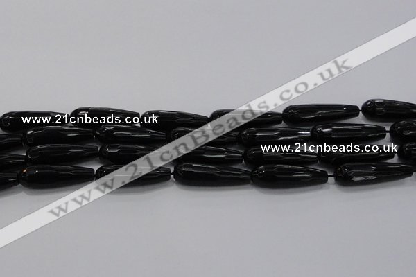 CTR145 15.5 inches 10*30mm faceted teardrop black agate beads